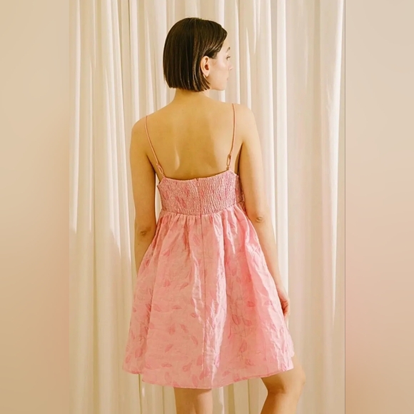 Storia -Coco McCall Shop- PINK FLORAL EMBOSSED MINI Babydoll DRESS Size M - Picture 8 of 15